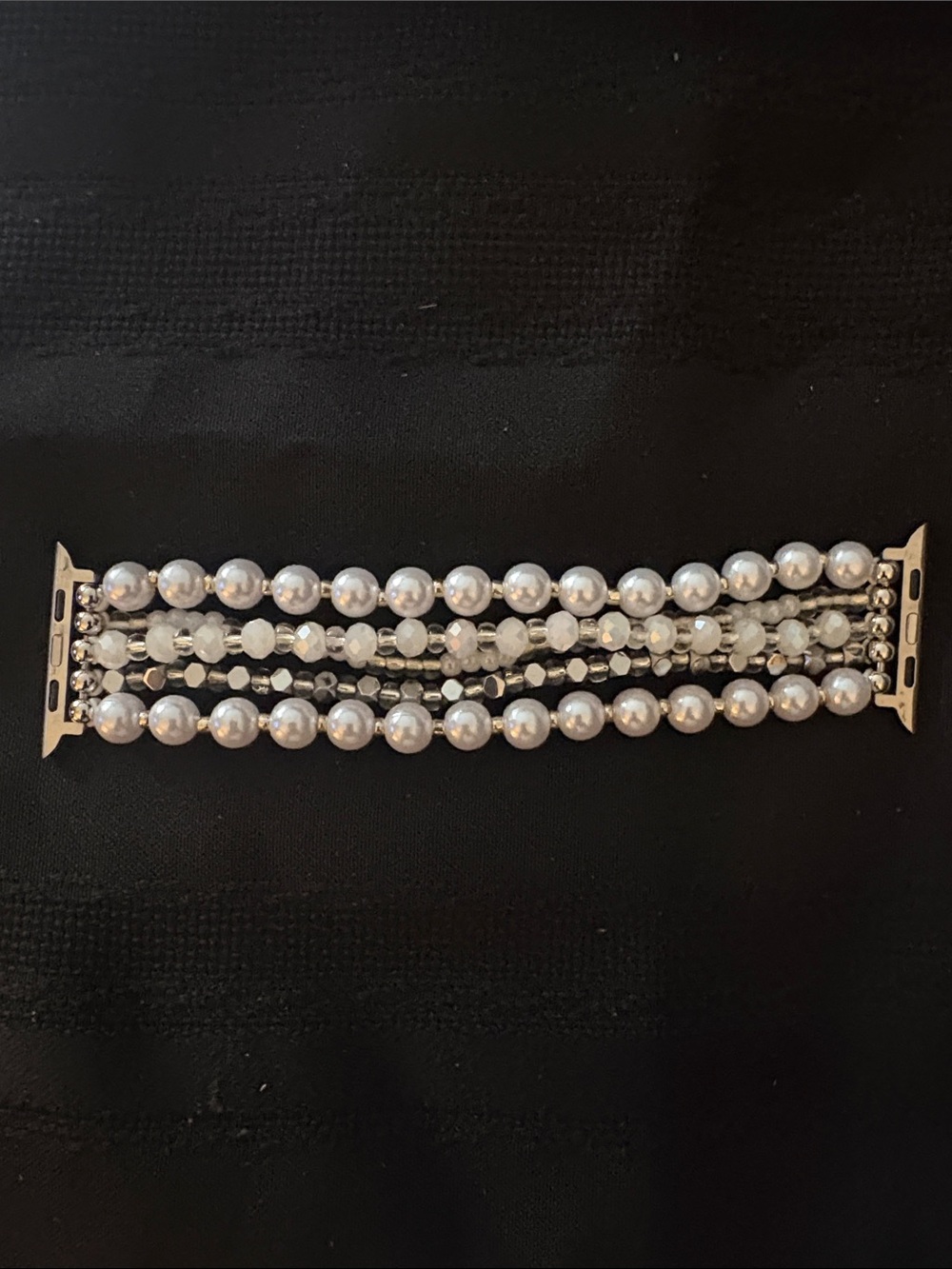 Pearl and Crystal Multi-Row Bracelet Watch Band - Silver Tone